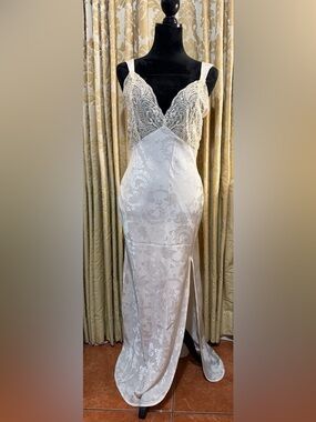 Victoria’s Secret Gold Label Beige Floral Slip Dress Bridal Pristine 80s Small